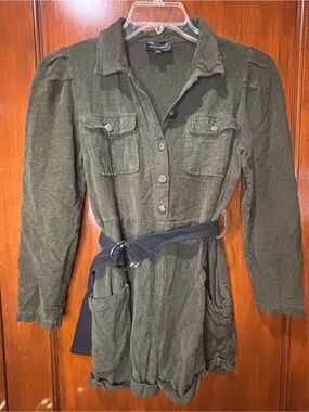 Line & Dot Safari Olive Green Long-Sleeve Belted Romper size xs